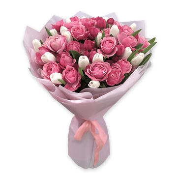 Букет из роз и тюльпанов