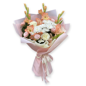 Bouquet of roses and gladioli.