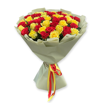Букет з червоних і жовтих троянд