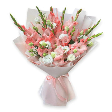 Bouquet de glaïeuls et lisianthus