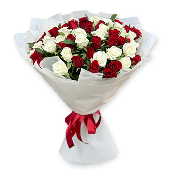 Bouquet of red and white roses (70-80 cm)