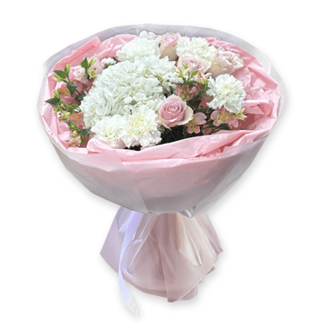 Bouquet dhortensias, œillets, roses