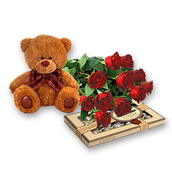 Ours en peluche avec des roses et des bonbons
