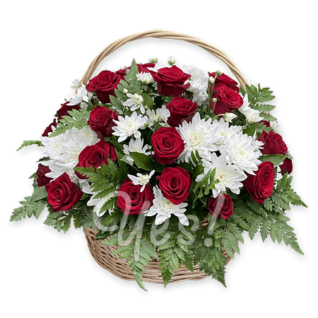 Basket with gerberas, chrysanthemums and carnations