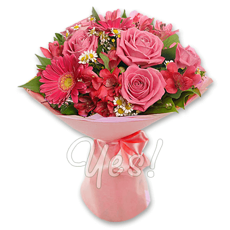 Bouquet of roses, alstroemerias and gerberas