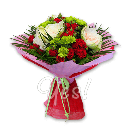 Bouquet of amaryllis, roses and chrysanthemums