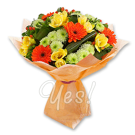 Bouquet of gerberas, chrysanthemums and freesias