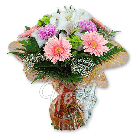 Bouquet of lilies, chrysanthemums and gerberas