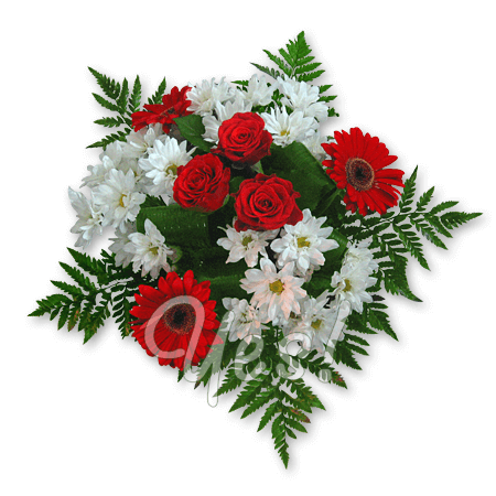 Blumenstrauß aus Germinis, Rosen und Chrysanthemen