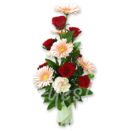 Bouquet of roses, gerberas and carnations