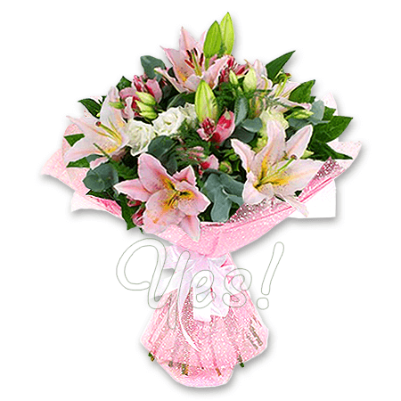 Bouquet of lilies, alstroemerias and roses