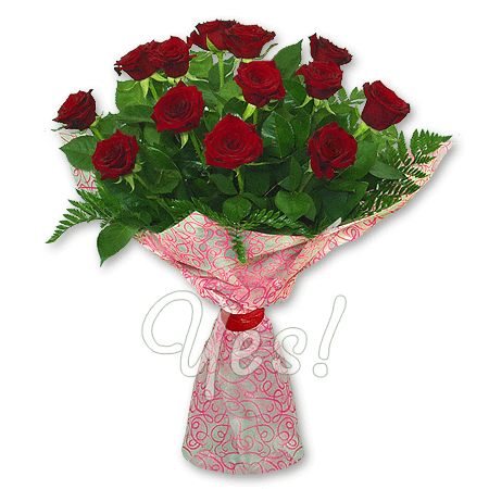 Blumenstrauß aus roten Rosen (60 cm.) geschmückt mit Grünpflanzen