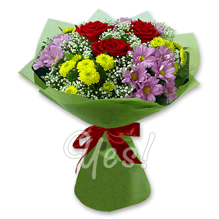 Bouquet of roses and chrysanthemums