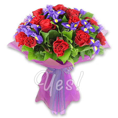 Blumenstrauß aus Rosen und Irisen