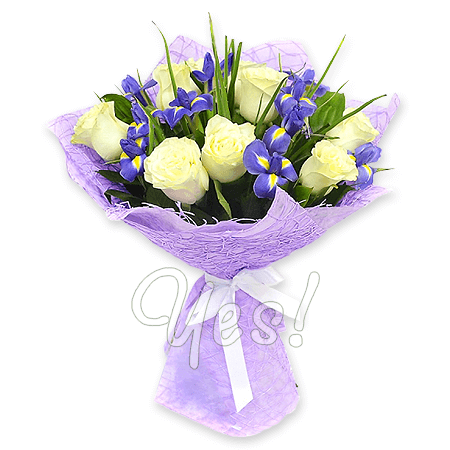Bouquet of roses and irises