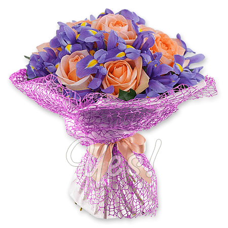 Bouquet of roses and irises