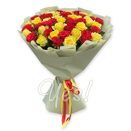 Blumenstrauß aus roten (80 cm.) und gelb Rosen