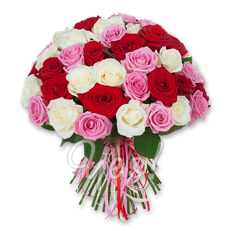 Blumenstrauß aus den vielfarbigen Rosen (50 cm.)