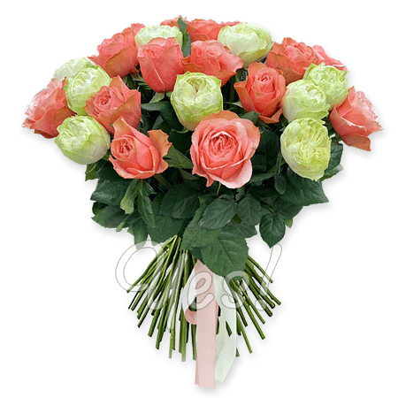 Bouquet white and pink roses (60 cm.)