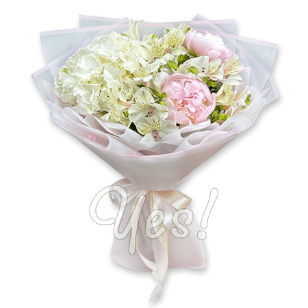 Bouquet of hydrangeas, peonies and alstroemeria