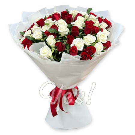 Bouquet of red and white roses (70-80 cm)