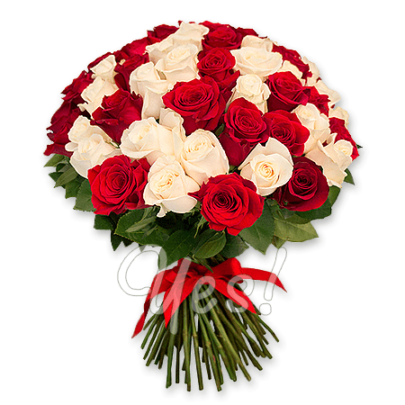 Blumenstrauß aus Rote und weiße Rosen (50 cm.)