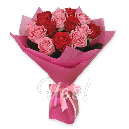 Букет з червоних та рожевих троянд (80 см.)